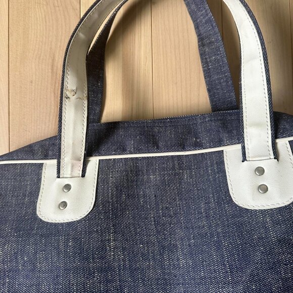 Vintage Tennis Tote – Denim White Vinyl with Racket Pocket - Picture 6 of 7